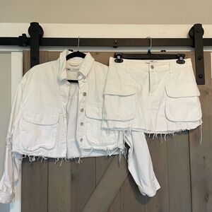 Zara white denim skirt and jacket set